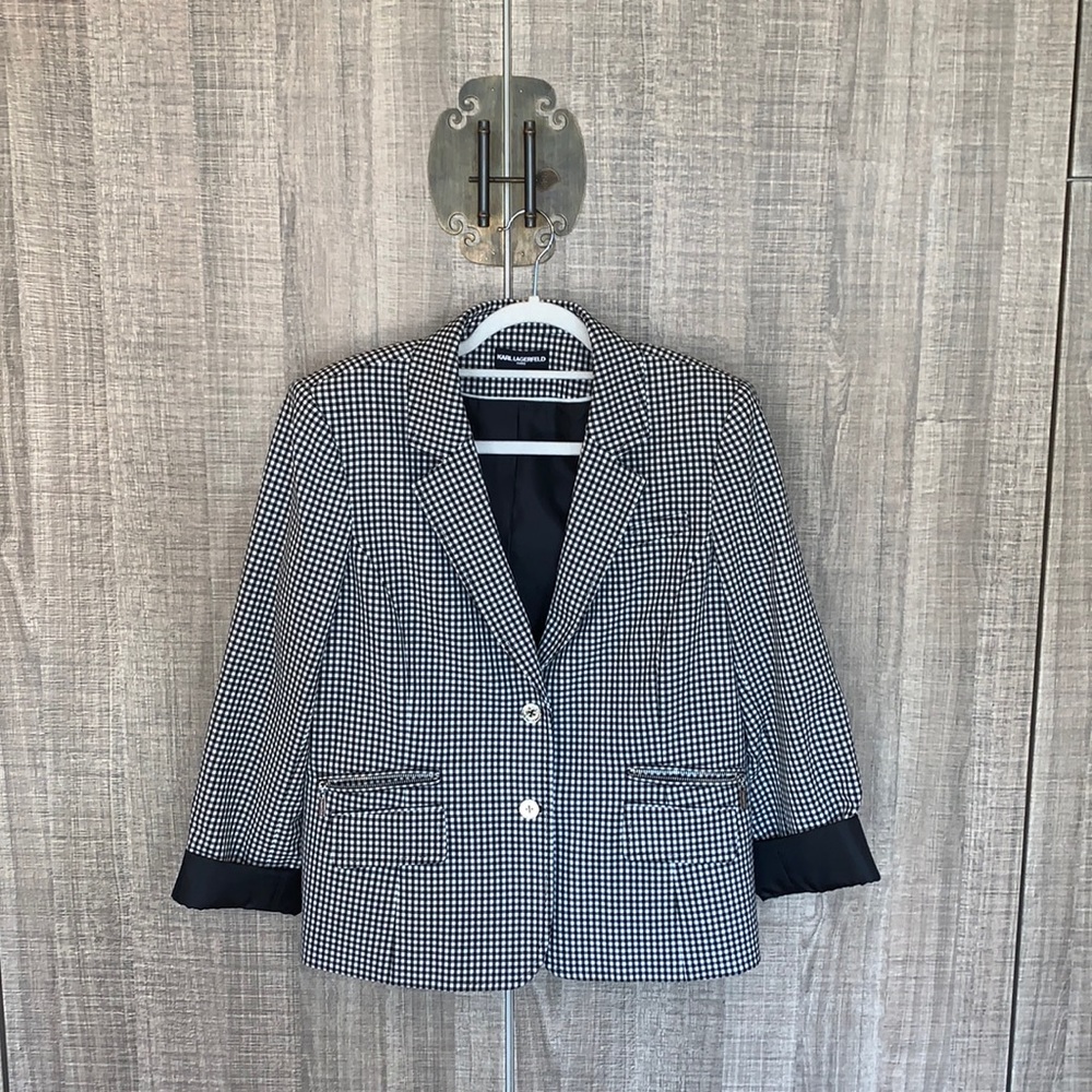 Karl Lagerfeld Paris Black White‎ Check Blazer